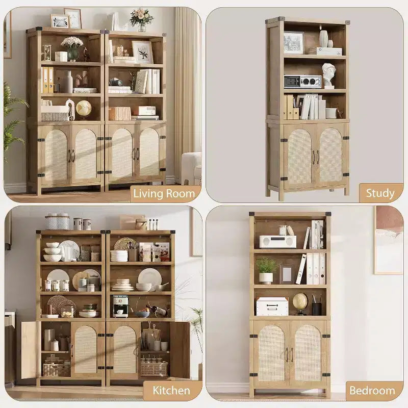 Extra Wide 70 Farmhouse Bookcase w/ Doors - 5-Tier Display Shelves & Storage for Office/Living Room/Library