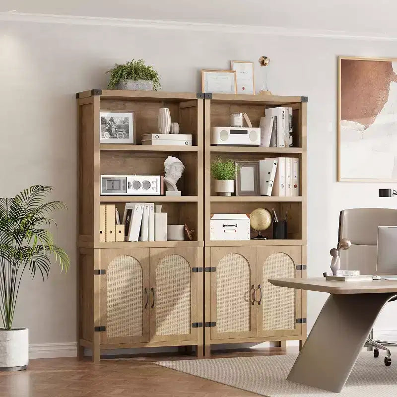 Extra Wide 70 Farmhouse Bookcase w/ Doors - 5-Tier Display Shelves & Storage for Office/Living Room/Library