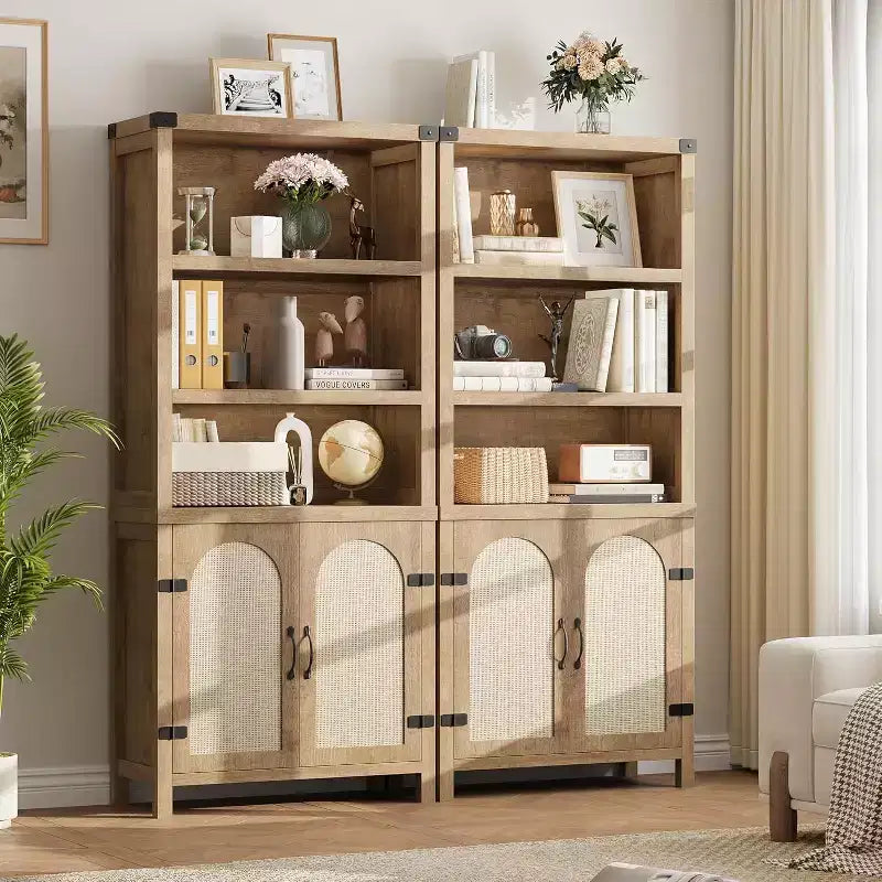Extra Wide 70 Farmhouse Bookcase w/ Doors - 5-Tier Display Shelves & Storage for Office/Living Room/Library