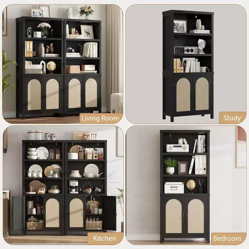 Extra Wide 70 Farmhouse Bookcase w/ Doors - 5-Tier Display Shelves & Storage for Office/Living Room/Library