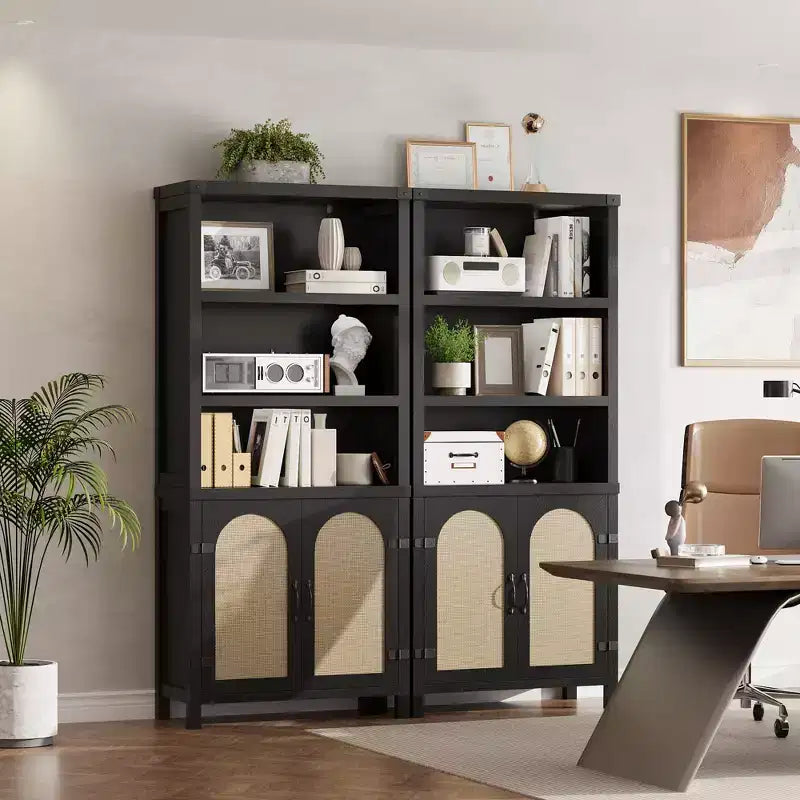 Extra Wide 70 Farmhouse Bookcase w/ Doors - 5-Tier Display Shelves & Storage for Office/Living Room/Library
