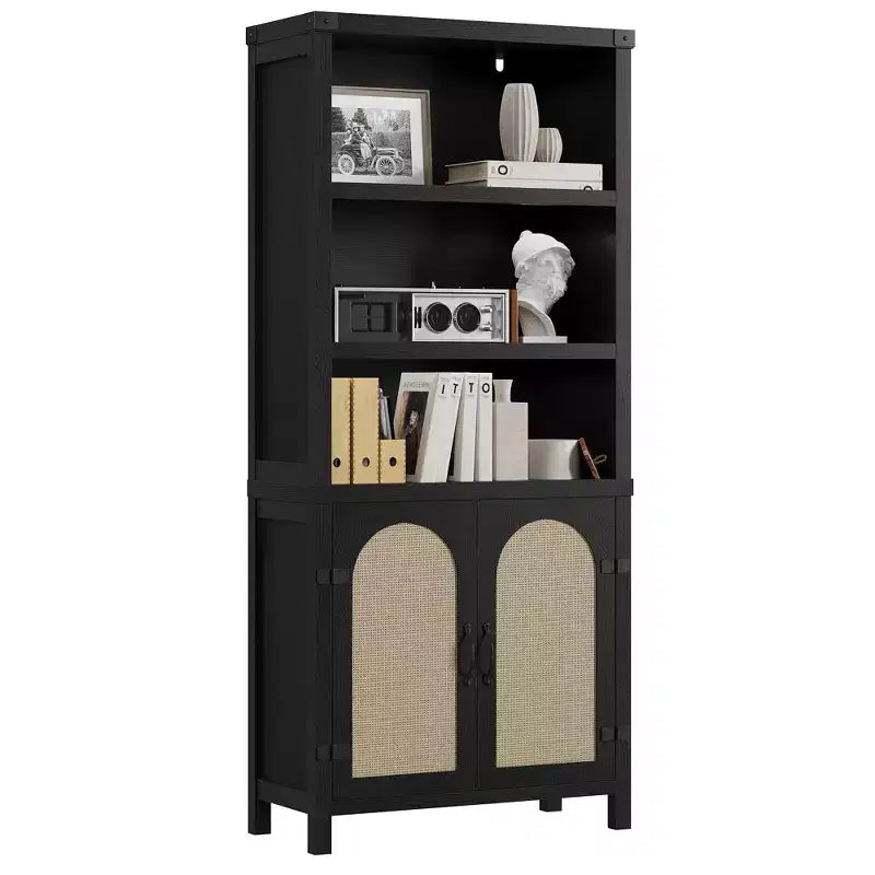 Extra Wide 70 Farmhouse Bookcase w/ Doors - 5-Tier Display Shelves & Storage for Office/Living Room/Library