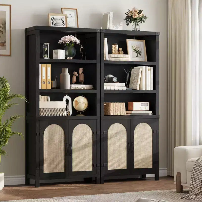 Extra Wide 70 Farmhouse Bookcase w/ Doors - 5-Tier Display Shelves & Storage for Office/Living Room/Library