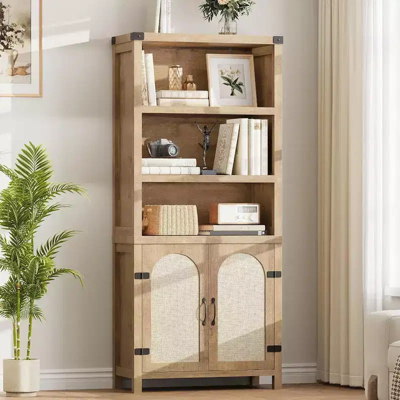 Extra Wide 70 Farmhouse Bookcase w/ Doors - 5-Tier Display Shelves & Storage for Office/Living Room/Library