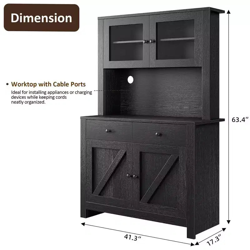 63 Kitchen Pantry Cabinet with Drawers,Hutch Cabinet with Storage,Microwave Stand,Adjustable Shelves,Freestanding Tall Pantry Storage for Dining Room