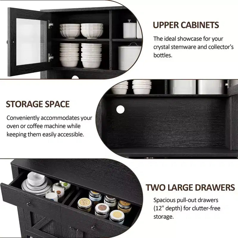63 Kitchen Pantry Cabinet with Drawers,Hutch Cabinet with Storage,Microwave Stand,Adjustable Shelves,Freestanding Tall Pantry Storage for Dining Room