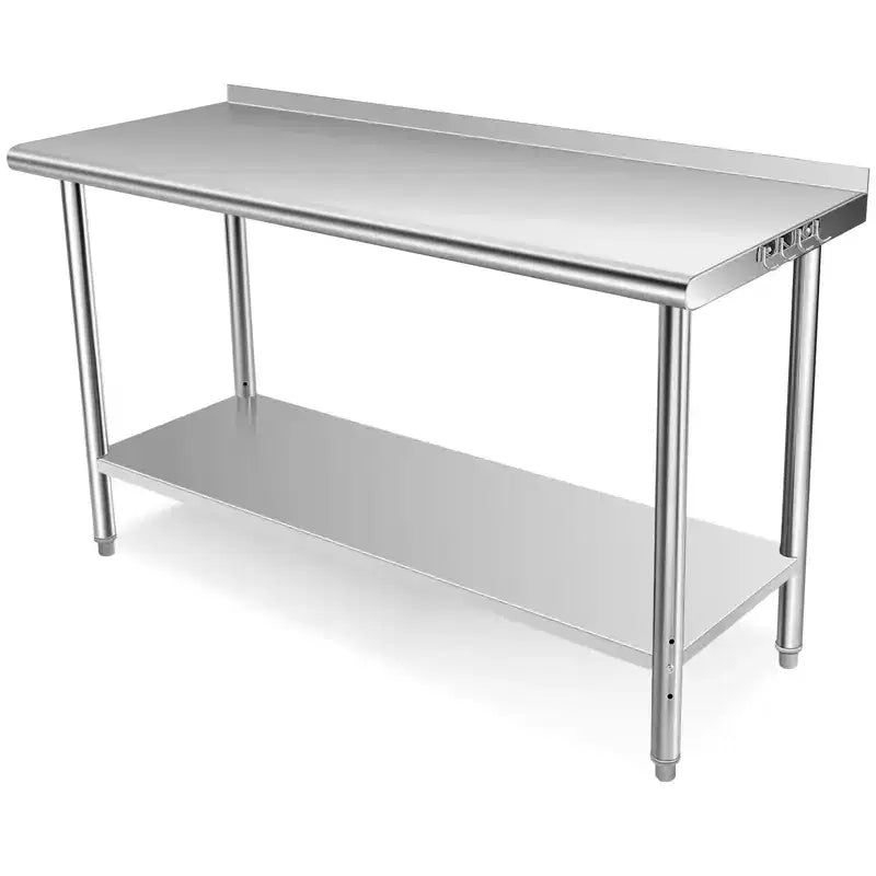 COZONY NSF Stainless Steel Table with Backsplash, Heavy Duty Commercial Kitchen Prep Table with Adjustable Under Shel
