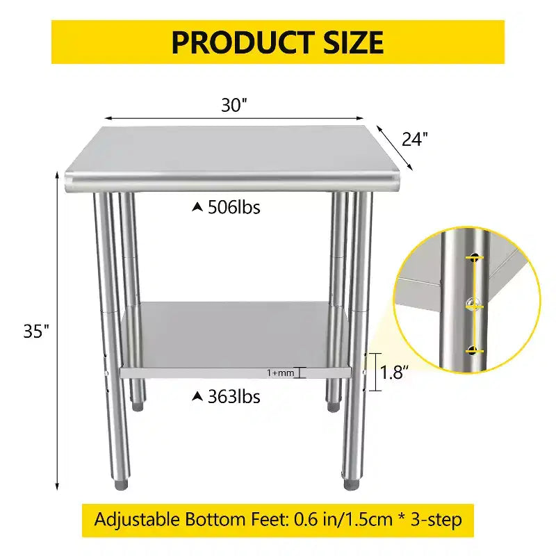 COZONY NSF Stainless Steel Table with Backsplash, Heavy Duty Commercial Kitchen Prep Table with Adjustable Under Shel