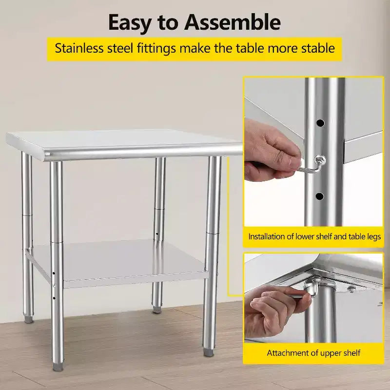COZONY NSF Stainless Steel Table with Backsplash, Heavy Duty Commercial Kitchen Prep Table with Adjustable Under Shel