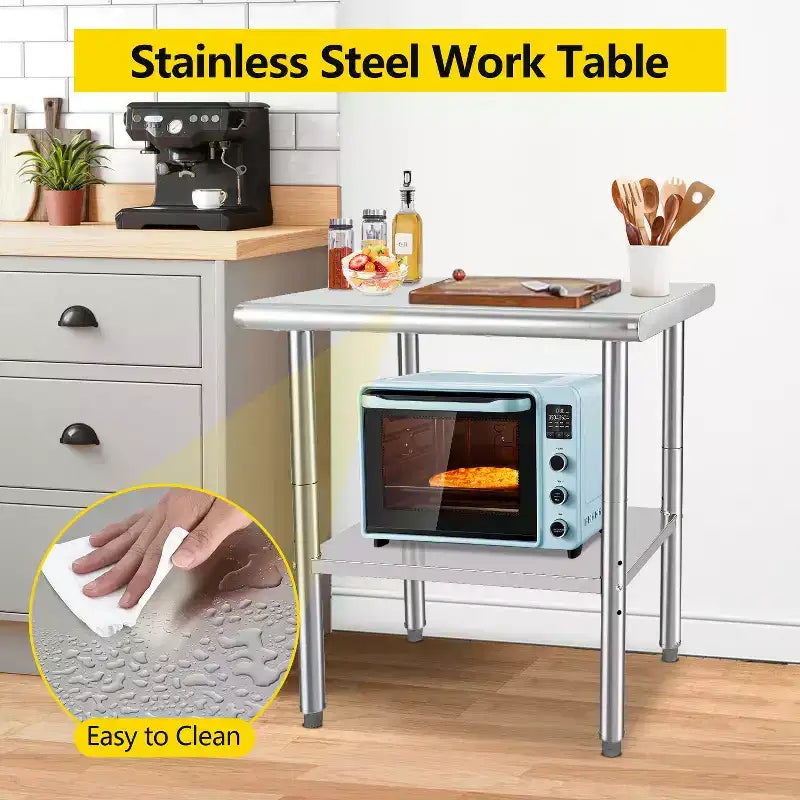 COZONY NSF Stainless Steel Table with Backsplash, Heavy Duty Commercial Kitchen Prep Table with Adjustable Under Shel