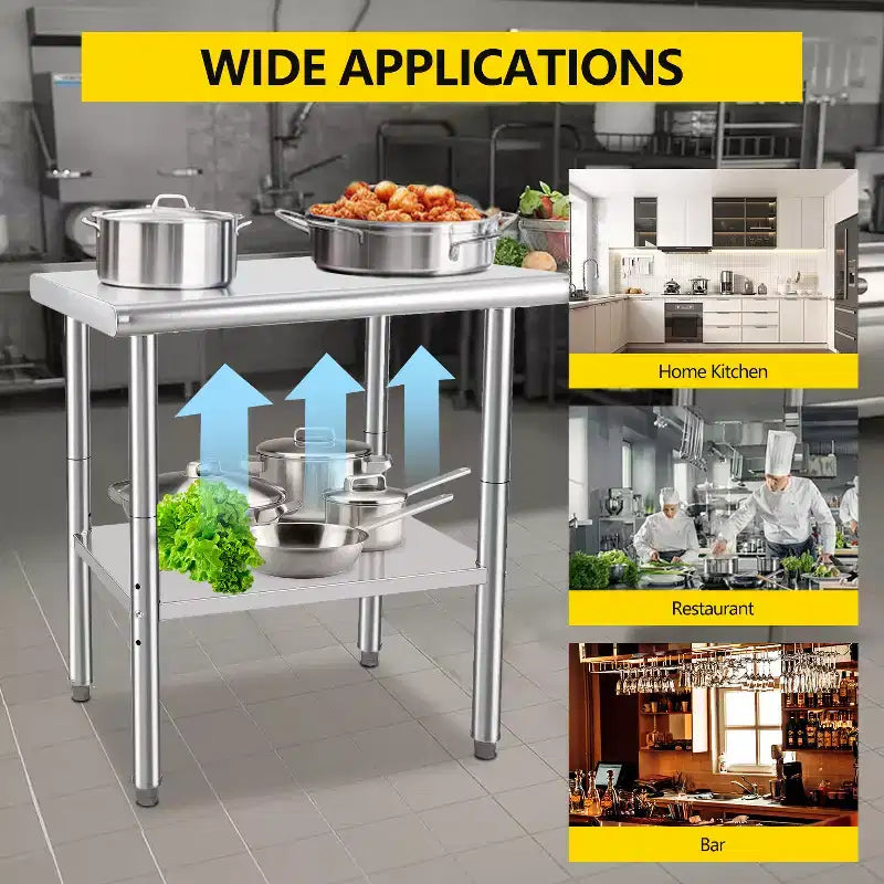 COZONY NSF Stainless Steel Table with Backsplash, Heavy Duty Commercial Kitchen Prep Table with Adjustable Under Shel