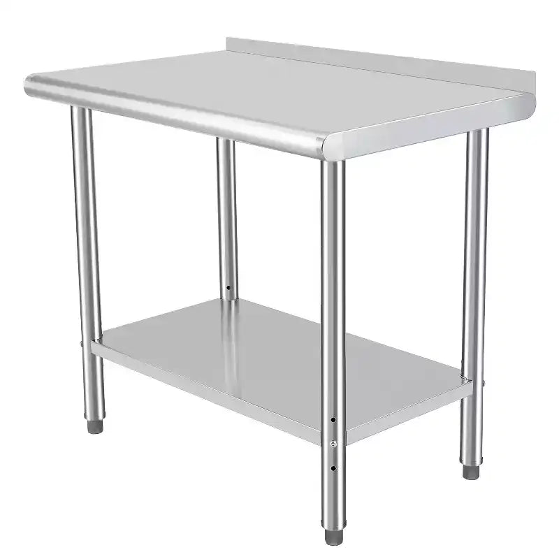 COZONY NSF Stainless Steel Table with Backsplash, Heavy Duty Commercial Kitchen Prep Table with Adjustable Under Shel