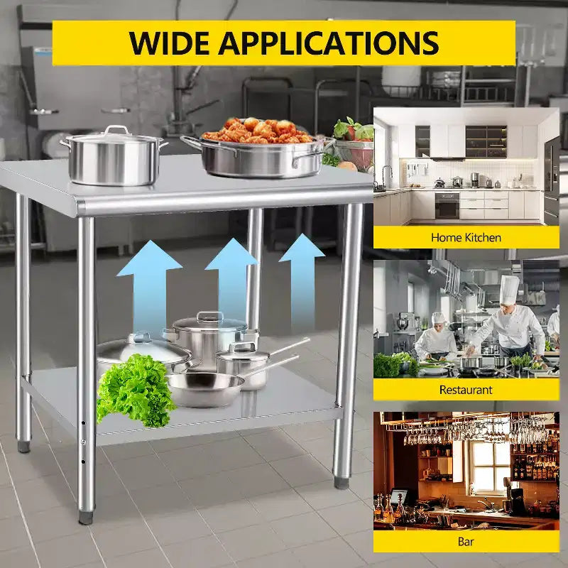 COZONY NSF Stainless Steel Table with Backsplash, Heavy Duty Commercial Kitchen Prep Table with Adjustable Under Shel
