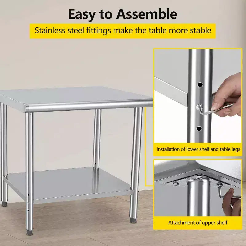 COZONY NSF Stainless Steel Table with Backsplash, Heavy Duty Commercial Kitchen Prep Table with Adjustable Under Shel