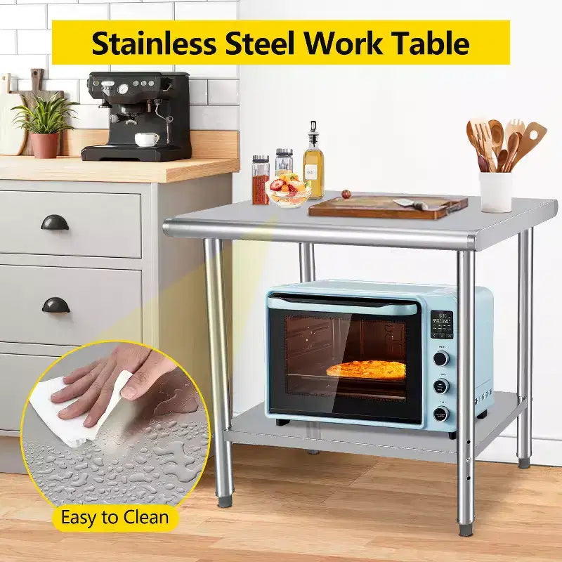 COZONY NSF Stainless Steel Table with Backsplash, Heavy Duty Commercial Kitchen Prep Table with Adjustable Under Shel
