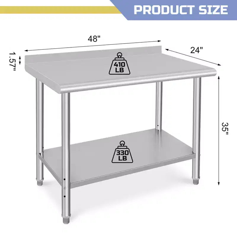 COZONY NSF Stainless Steel Table with Backsplash, Heavy Duty Commercial Kitchen Prep Table with Adjustable Under Shel