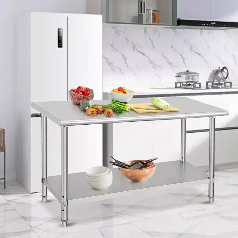 COZONY NSF Stainless Steel Table with Backsplash, Heavy Duty Commercial Kitchen Prep Table with Adjustable Under Shel