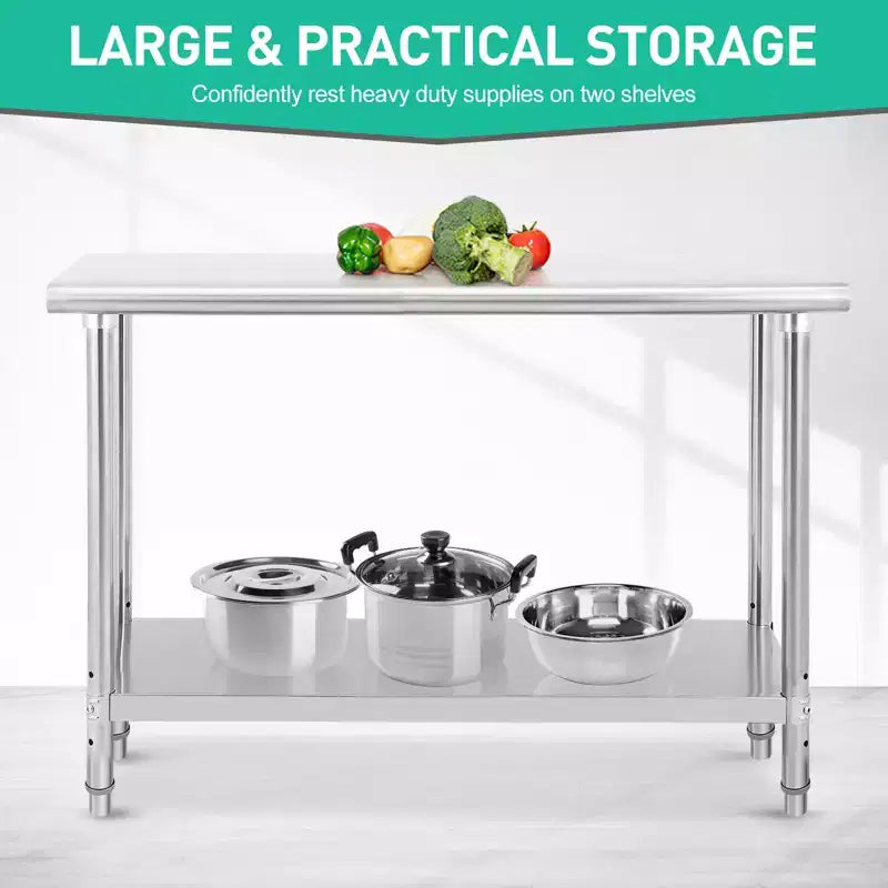 COZONY NSF Stainless Steel Table with Backsplash, Heavy Duty Commercial Kitchen Prep Table with Adjustable Under Shel