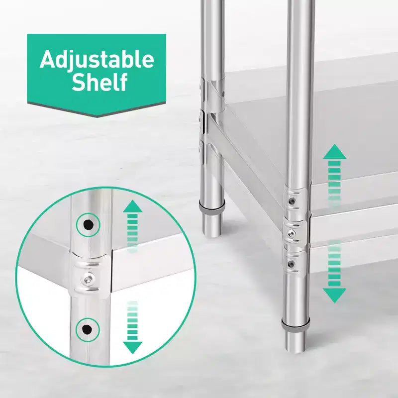 COZONY NSF Stainless Steel Table with Backsplash, Heavy Duty Commercial Kitchen Prep Table with Adjustable Under Shel