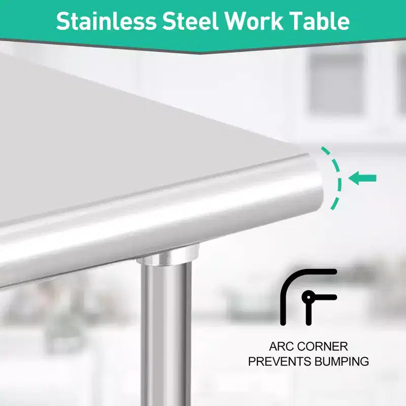 COZONY NSF Stainless Steel Table with Backsplash, Heavy Duty Commercial Kitchen Prep Table with Adjustable Under Shel