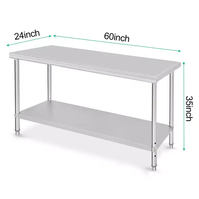 COZONY NSF Stainless Steel Table with Backsplash, Heavy Duty Commercial Kitchen Prep Table with Adjustable Under Shel