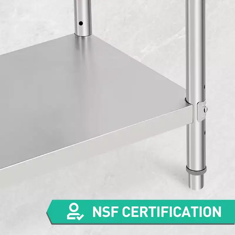 COZONY NSF Stainless Steel Table with Backsplash, Heavy Duty Commercial Kitchen Prep Table with Adjustable Under Shel