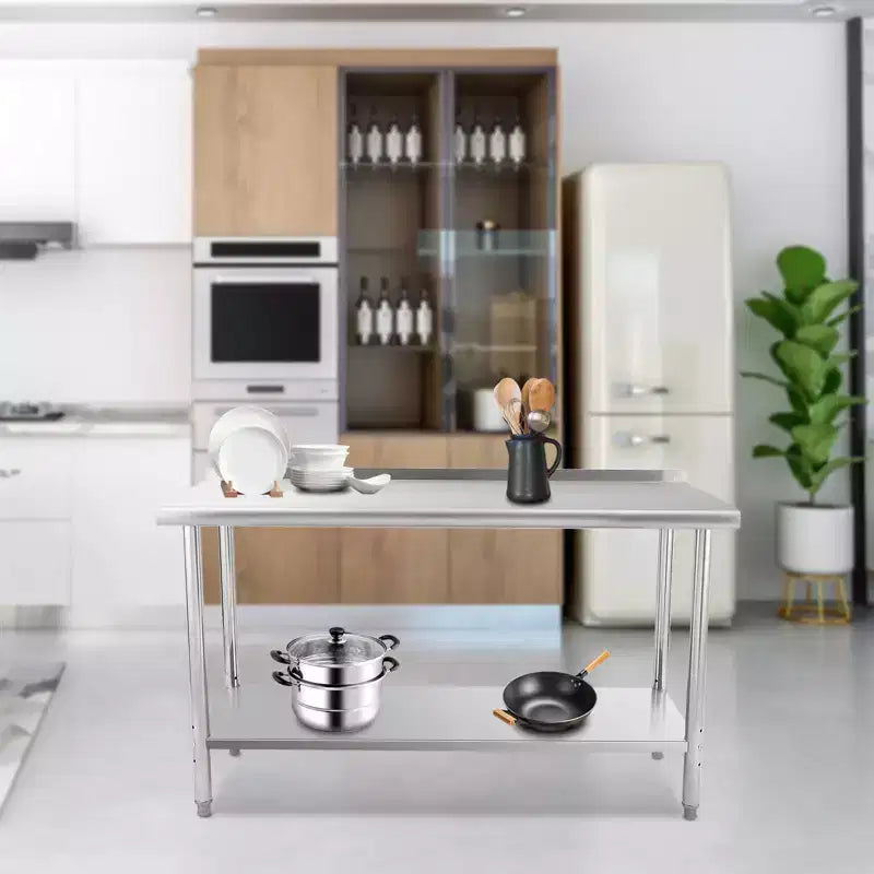 COZONY NSF Stainless Steel Table with Backsplash, Heavy Duty Commercial Kitchen Prep Table with Adjustable Under Shel
