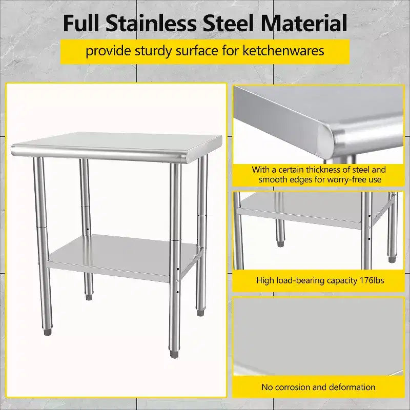 COZONY NSF Stainless Steel Table with Backsplash, Heavy Duty Commercial Kitchen Prep Table with Adjustable Under Shel