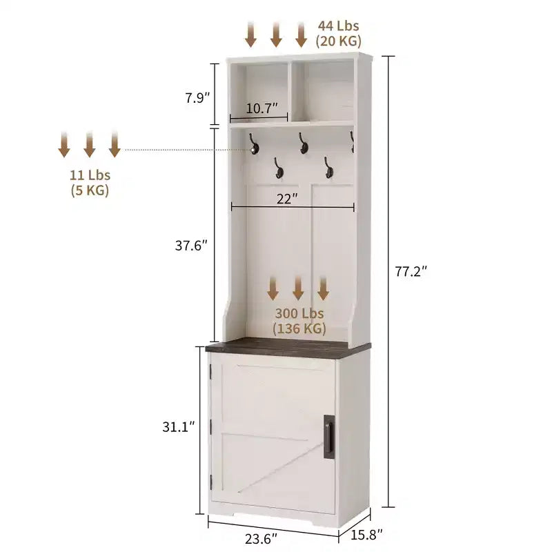 Tall Hall Tree with Shoe Storage, 77-Inch Dark Brown Mudroom Organizer with Coat Rack
