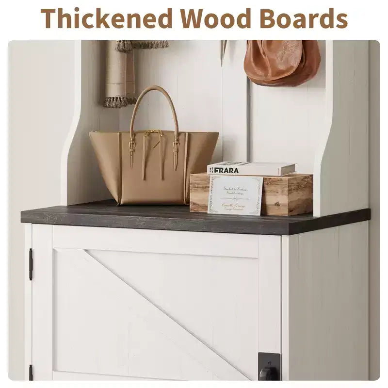 Tall Hall Tree with Shoe Storage, 77-Inch Dark Brown Mudroom Organizer with Coat Rack