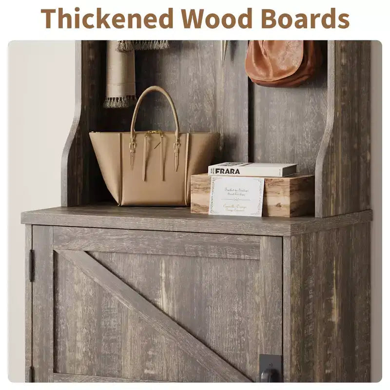Tall Hall Tree with Shoe Storage, 77-Inch Dark Brown Mudroom Organizer with Coat Rack