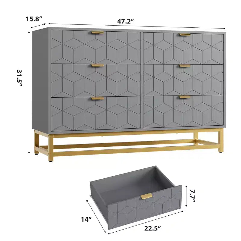 6-Drawer Dresser, Modern Wooden Bedroom Chest of Drawers With Storage Drawers, Farmhouse Style TV Stand for Living Room, Bedroom, Hallway