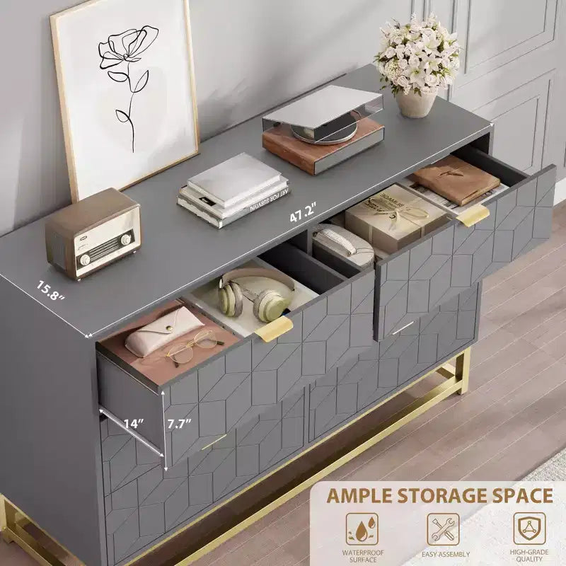 6-Drawer Dresser, Modern Wooden Bedroom Chest of Drawers With Storage Drawers, Farmhouse Style TV Stand for Living Room, Bedroom, Hallway