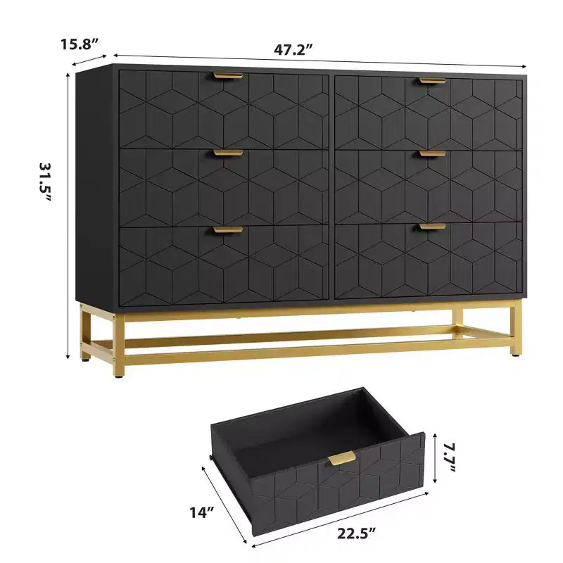 6-Drawer Dresser, Modern Wooden Bedroom Chest of Drawers With Storage Drawers, Farmhouse Style TV Stand for Living Room, Bedroom, Hallway