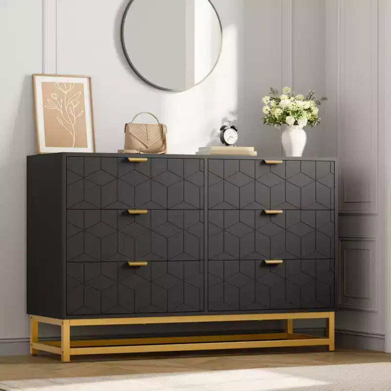 6-Drawer Dresser, Modern Wooden Bedroom Chest of Drawers With Storage Drawers, Farmhouse Style TV Stand for Living Room, Bedroom, Hallway