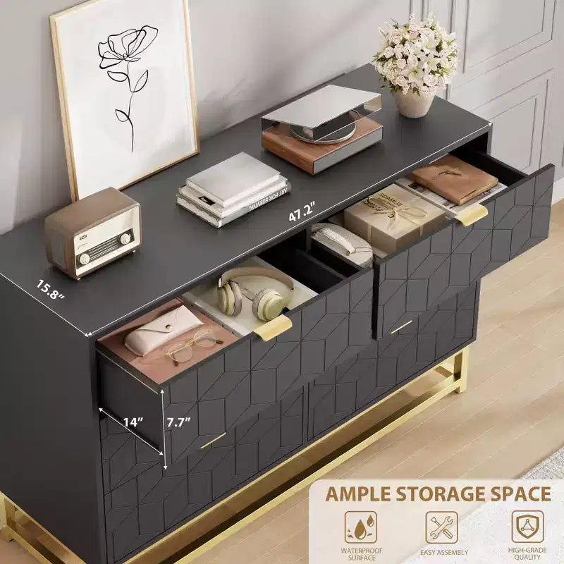 6-Drawer Dresser, Modern Wooden Bedroom Chest of Drawers With Storage Drawers, Farmhouse Style TV Stand for Living Room, Bedroom, Hallway