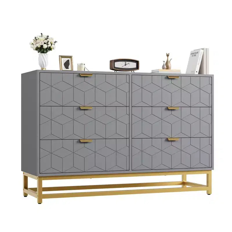 6-Drawer Dresser, Modern Wooden Bedroom Chest of Drawers With Storage Drawers, Farmhouse Style TV Stand for Living Room, Bedroom, Hallway