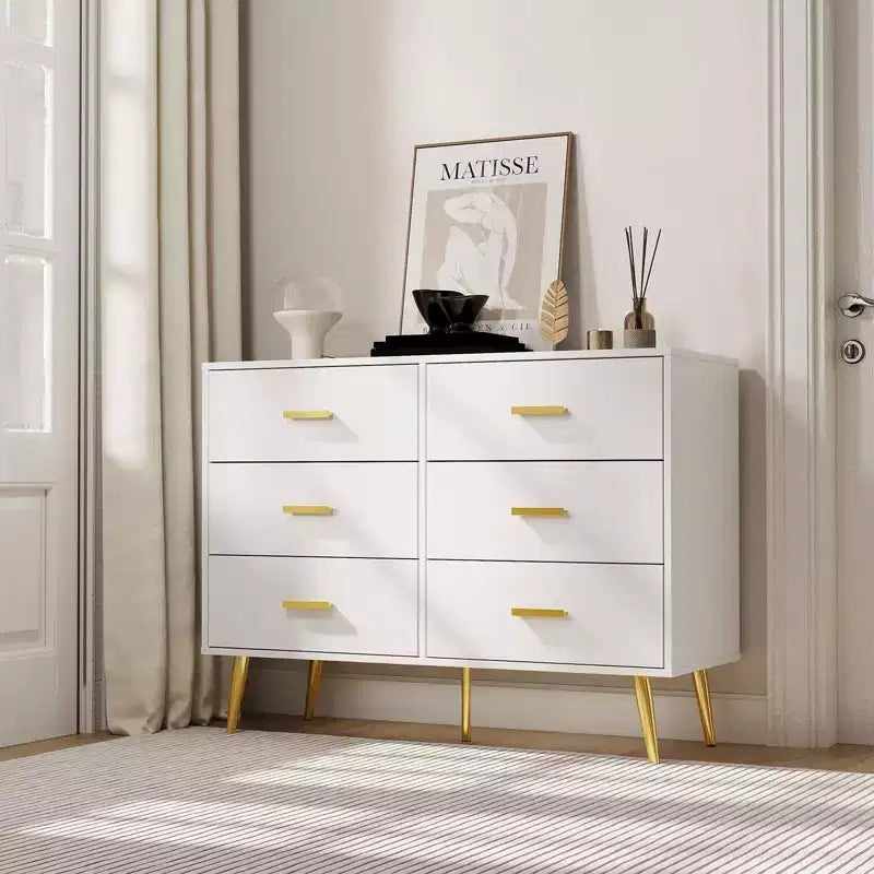 Console Table with 6-Drawer,Tall Dresser for Bedroom, Tall Chest of Drawers Tower, Storage Dresser Organizer Units