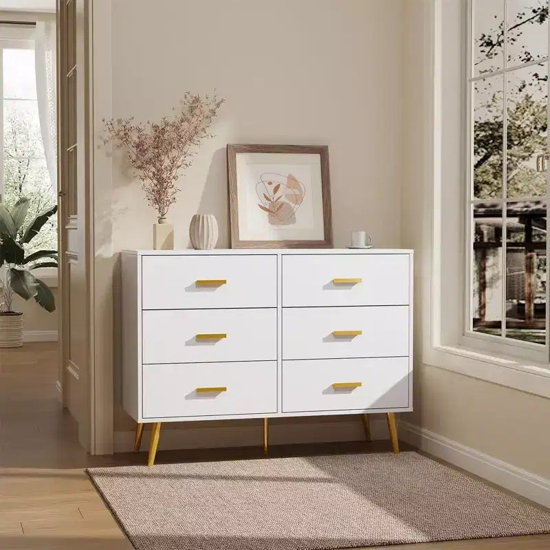 Console Table with 6-Drawer,Tall Dresser for Bedroom, Tall Chest of Drawers Tower, Storage Dresser Organizer Units