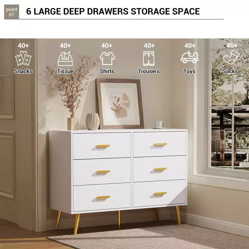 Console Table with 6-Drawer,Tall Dresser for Bedroom, Tall Chest of Drawers Tower, Storage Dresser Organizer Units