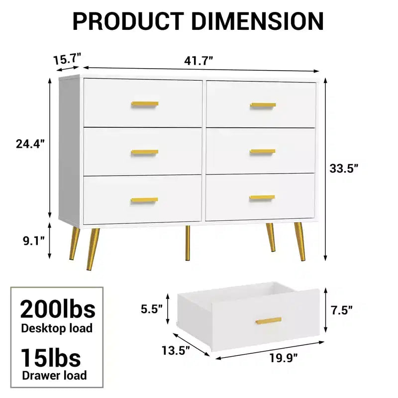 Console Table with 6-Drawer,Tall Dresser for Bedroom, Tall Chest of Drawers Tower, Storage Dresser Organizer Units