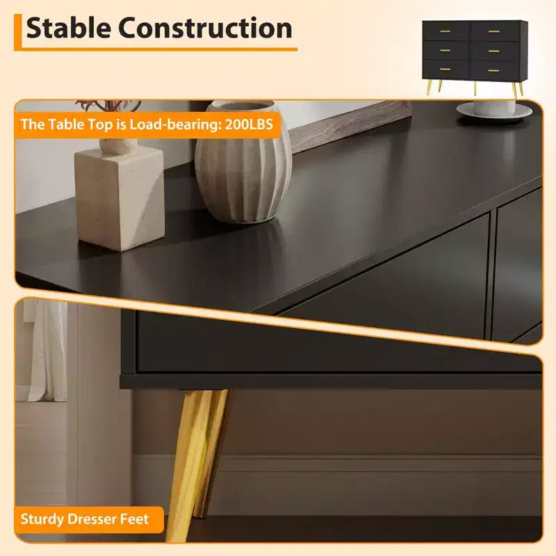 Console Table with 6-Drawer,Tall Dresser for Bedroom, Tall Chest of Drawers Tower, Storage Dresser Organizer Units