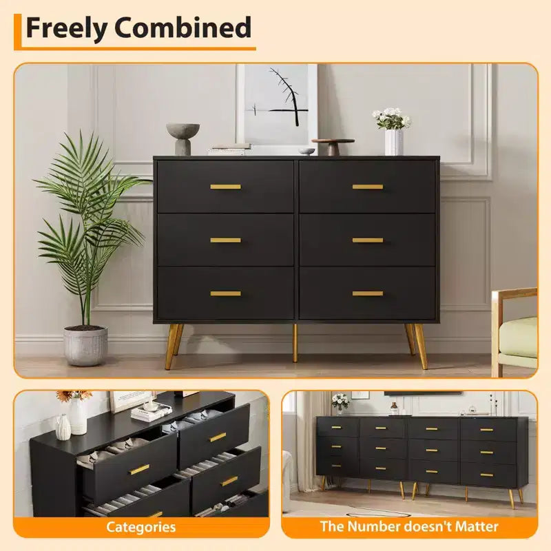 Console Table with 6-Drawer,Tall Dresser for Bedroom, Tall Chest of Drawers Tower, Storage Dresser Organizer Units