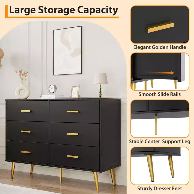 Console Table with 6-Drawer,Tall Dresser for Bedroom, Tall Chest of Drawers Tower, Storage Dresser Organizer Units