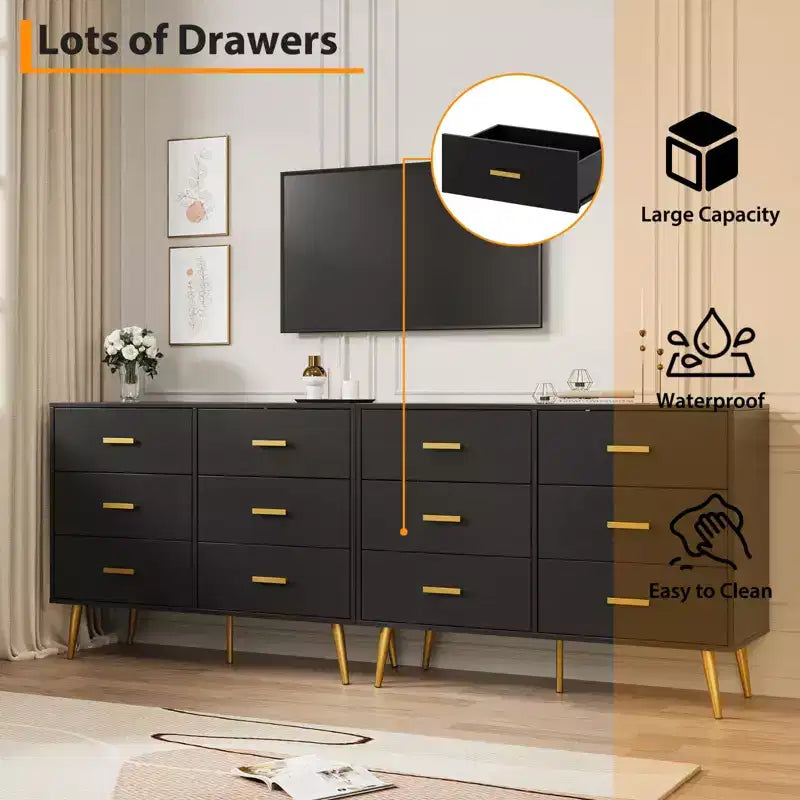 Console Table with 6-Drawer,Tall Dresser for Bedroom, Tall Chest of Drawers Tower, Storage Dresser Organizer Units