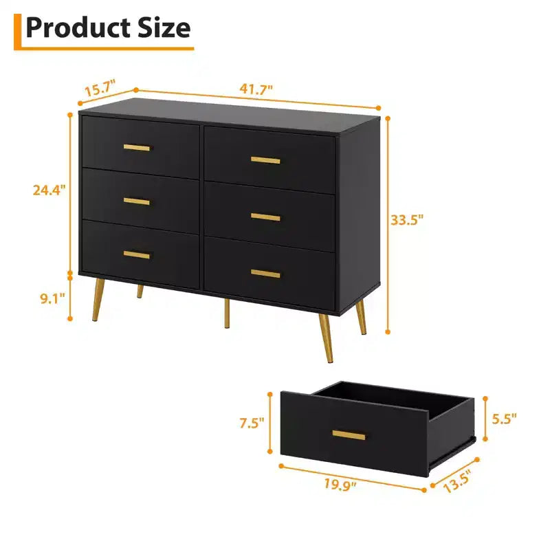 Console Table with 6-Drawer,Tall Dresser for Bedroom, Tall Chest of Drawers Tower, Storage Dresser Organizer Units