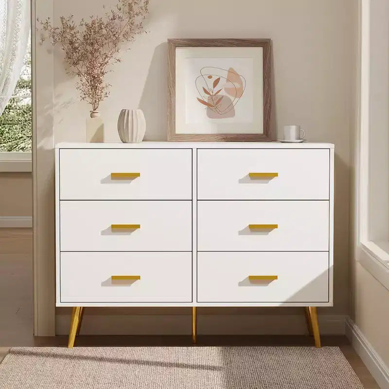Console Table with 6-Drawer,Tall Dresser for Bedroom, Tall Chest of Drawers Tower, Storage Dresser Organizer Units