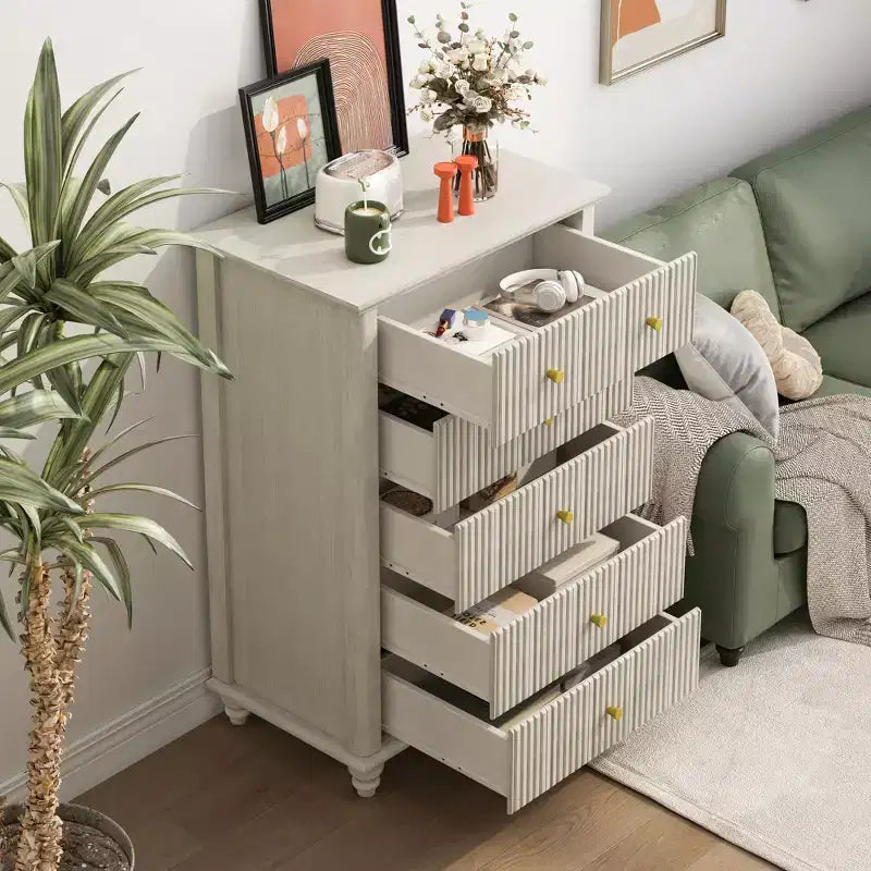 Okak Modern Style Tall Dressers with Fluted Drawers,Chest of Drawers for Bedroom,Entryway,Wooden Dresser Organizer with Metal Handle