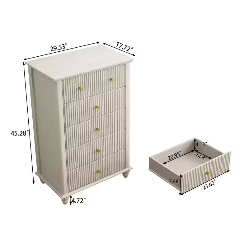 Okak Modern Style Tall Dressers with Fluted Drawers,Chest of Drawers for Bedroom,Entryway,Wooden Dresser Organizer with Metal Handle