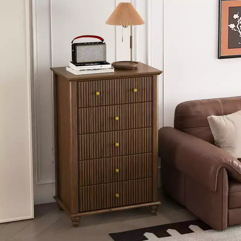 Okak Modern Style Tall Dressers with Fluted Drawers,Chest of Drawers for Bedroom,Entryway,Wooden Dresser Organizer with Metal Handle